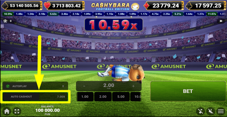 Cashybara Football Edition Auto Cashout Feature