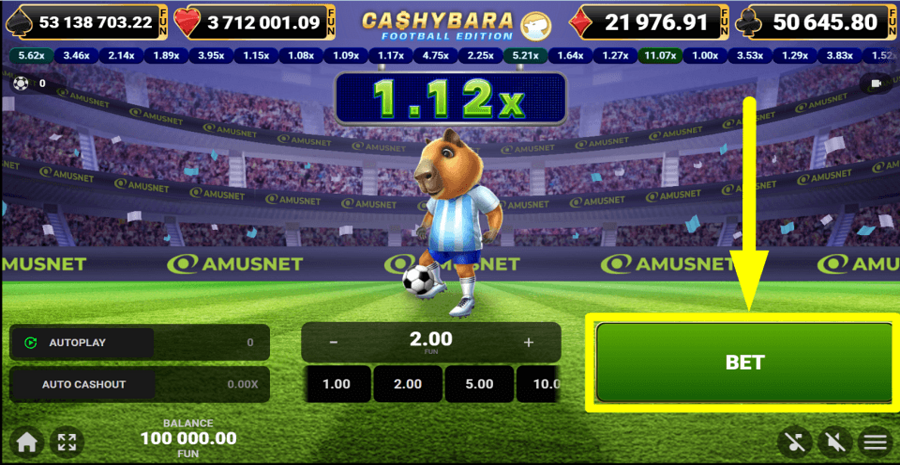 Cashybara Football Edition Bet Button