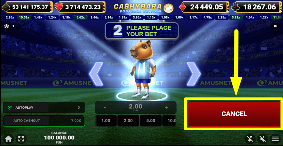 Cashybara Football Edition Cancel Button