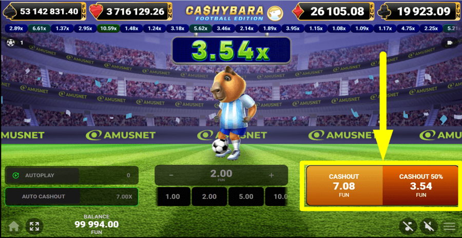 Cashybara Football Edition Cashout Button