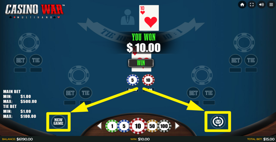 Casino War Multihand Rebet Or New Bet