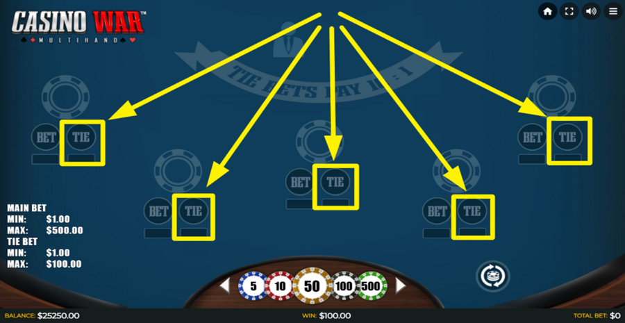 Casino War Multihand Side Bet