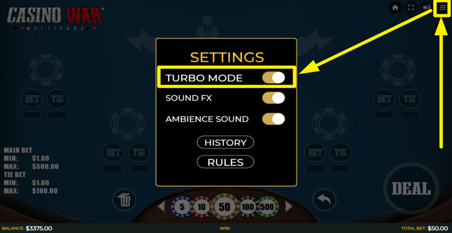 Casino War Multihand Turbo