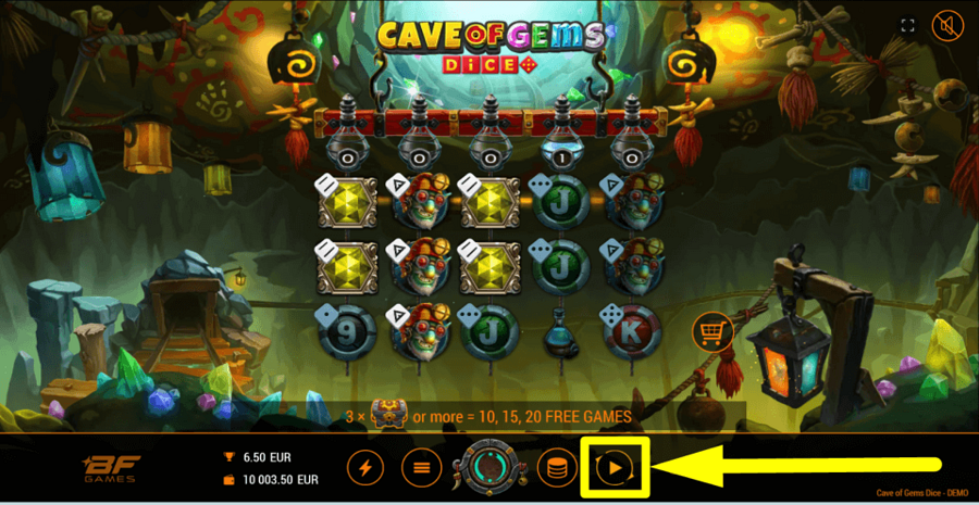 Cave Of Gems Dice Autoplay Feature