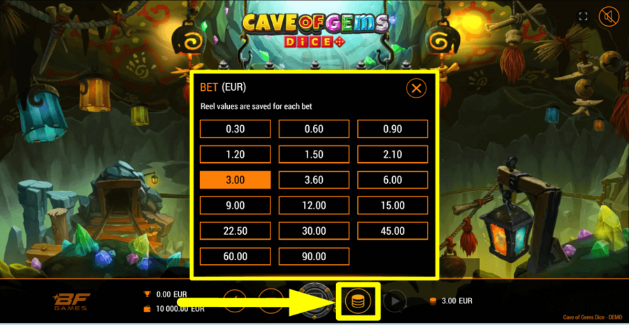 Cave Of Gems Dice Bet Value
