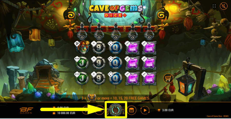 Cave Of Gems Dice Spin Button