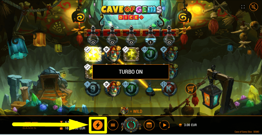 Cave Of Gems Dice Turbo Feature