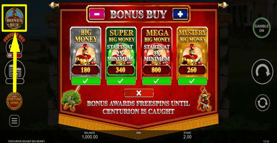 Centurion Bigger Big Money Buy Feature