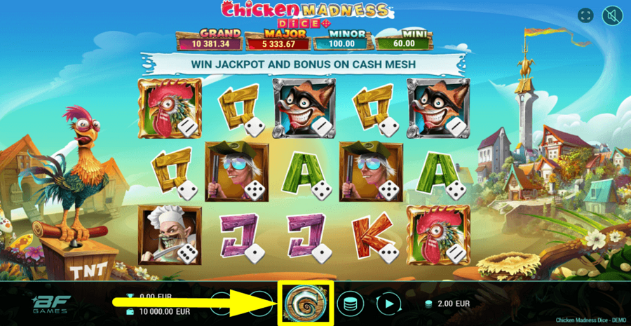 Chicken Madness Dice Spin Button