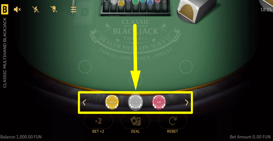 Classic Multihand Blackjack Bet Value