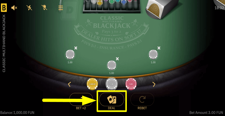 Classic Multihand Blackjack Deal Button