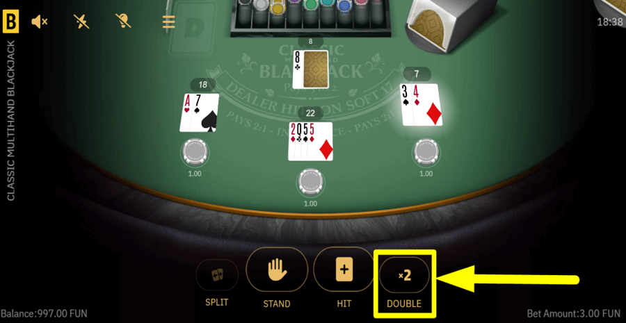Classic Multihand Blackjack Double Button