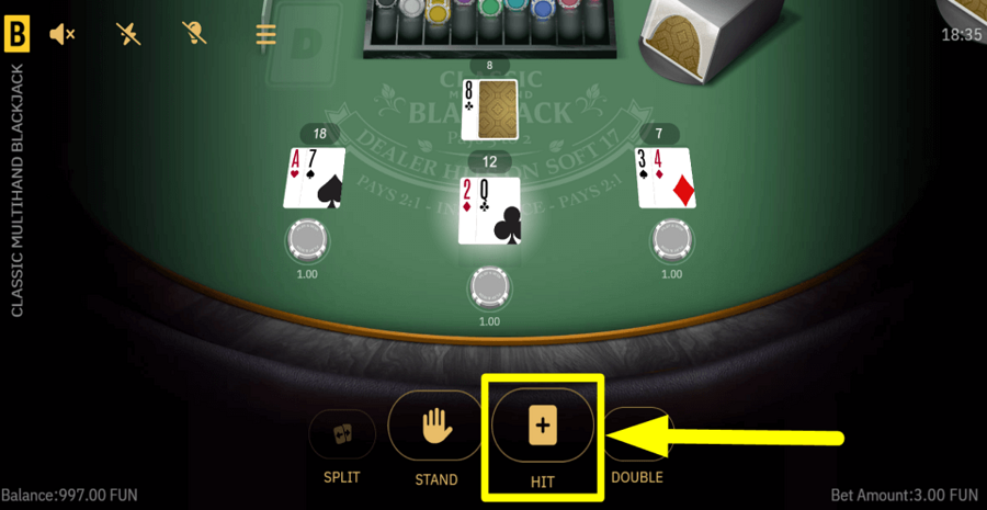 Classic Multihand Blackjack Hit Button
