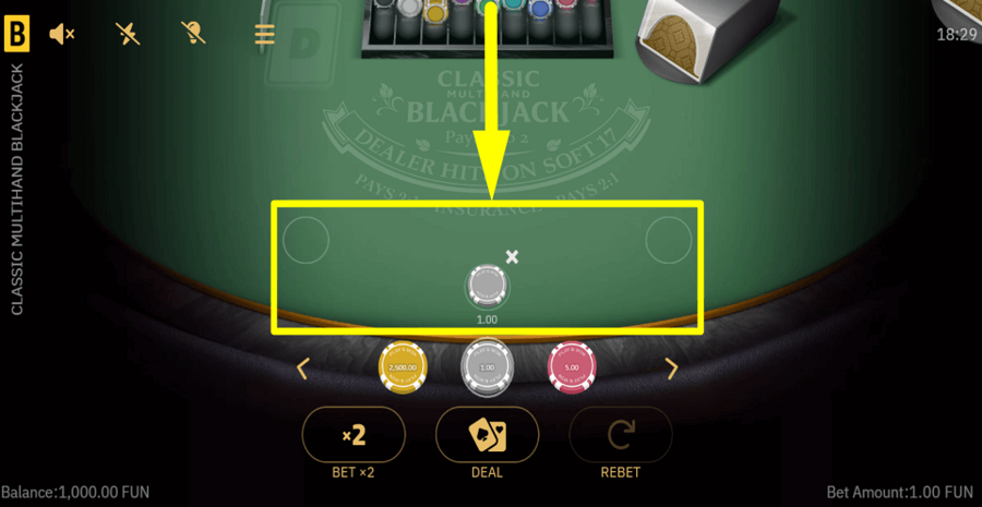 Classic Multihand Blackjack Place Bet