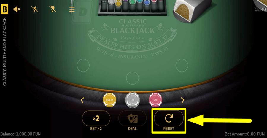 Classic Multihand Blackjack Rebet Button