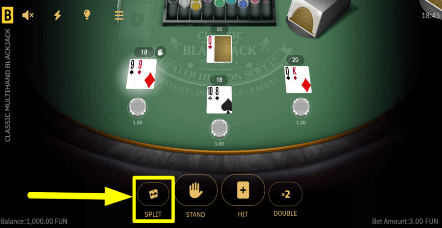Classic Multihand Blackjack Split Button