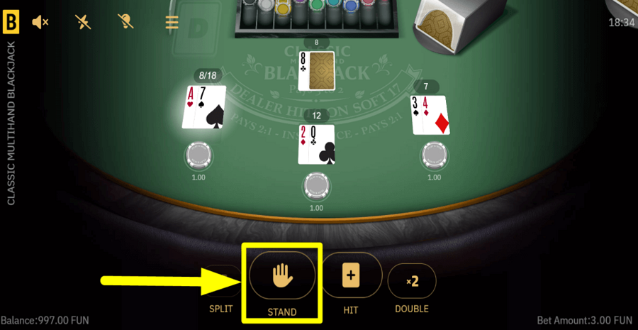 Classic Multihand Blackjack Stand Button
