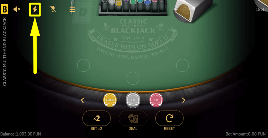 Classic Multihand Blackjack Turbo Feature