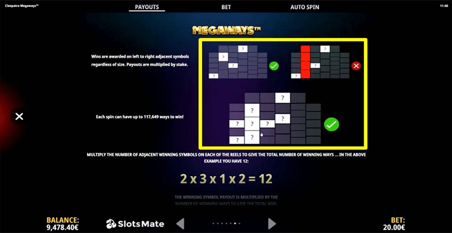 Cleopatra Megaways Paylines