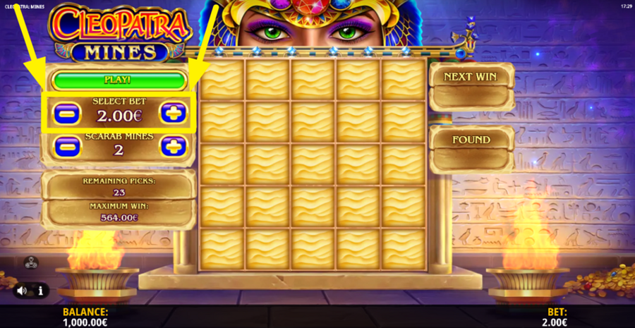 Cleopatra Mines Adjust Bet