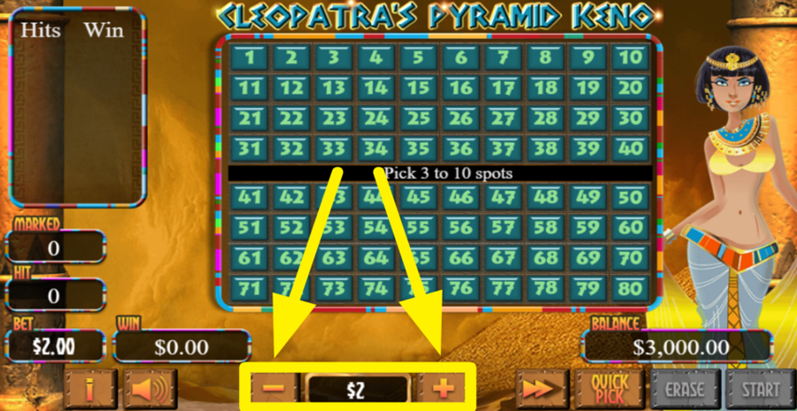 Cleopatras Pyramid Keno Adjust Bet