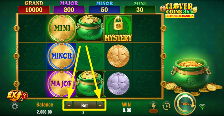 Clover Coins 3x5 Adjust Bet