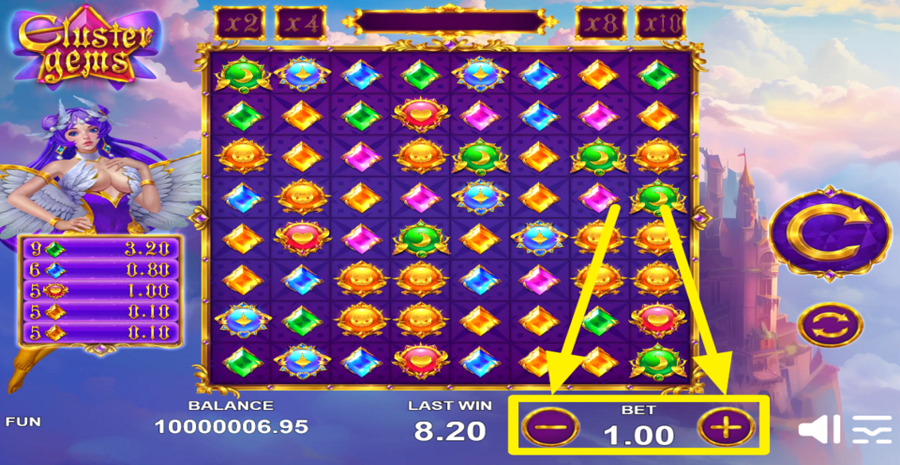 Cluster Gems Adjust Bet