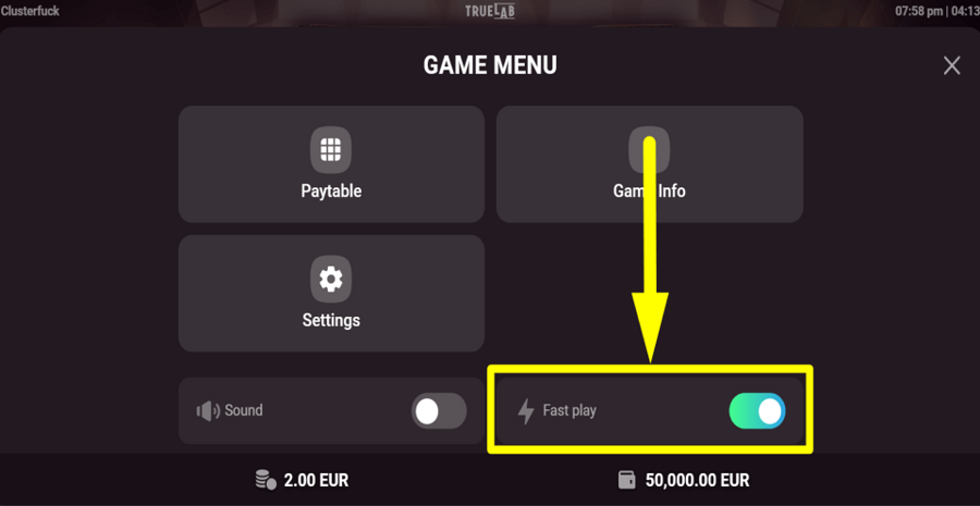 Cluster Uck Fast Play Feature