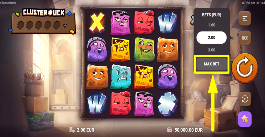 Cluster Uck Max Bet Button