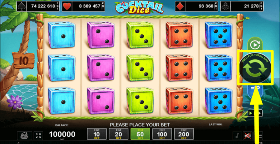 Cocktail Dice Spin Button