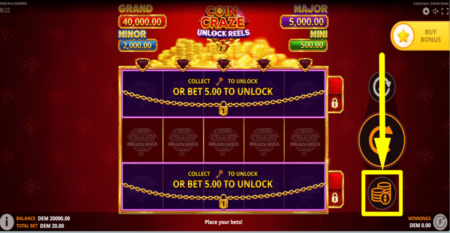 Coin Craze Unlock Reels Bet Value
