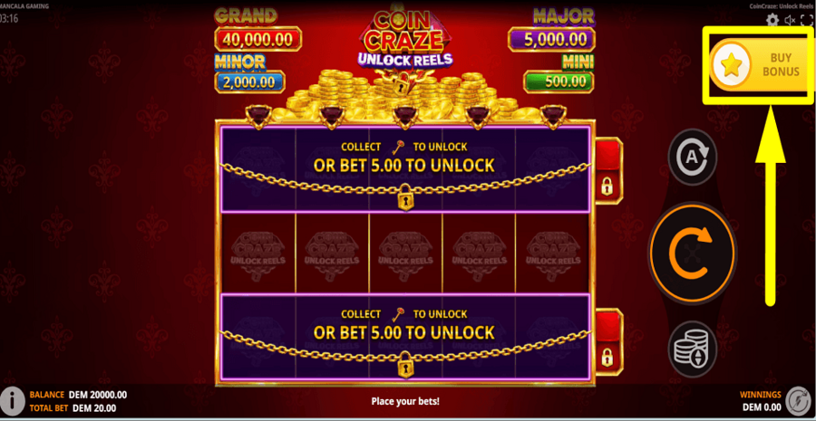 Coin Craze Unlock Reels Buy Feature