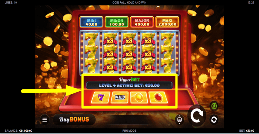 Coin Fall Hold And Win Hyper Bet Feature