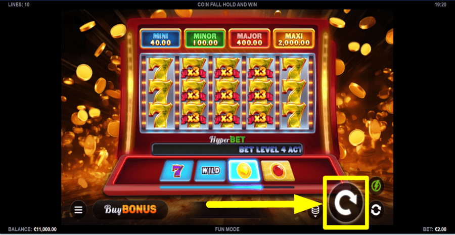 Coin Fall Hold And Win Spin Button