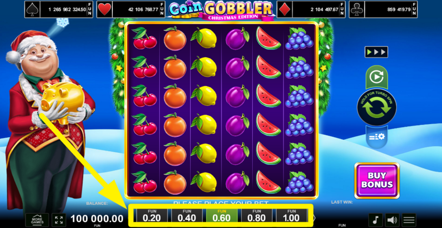 Coin Gobbler Christmas Edition Adjust Bet