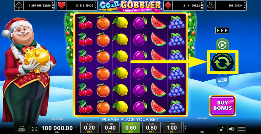 Coin Gobbler Christmas Edition Spin Button