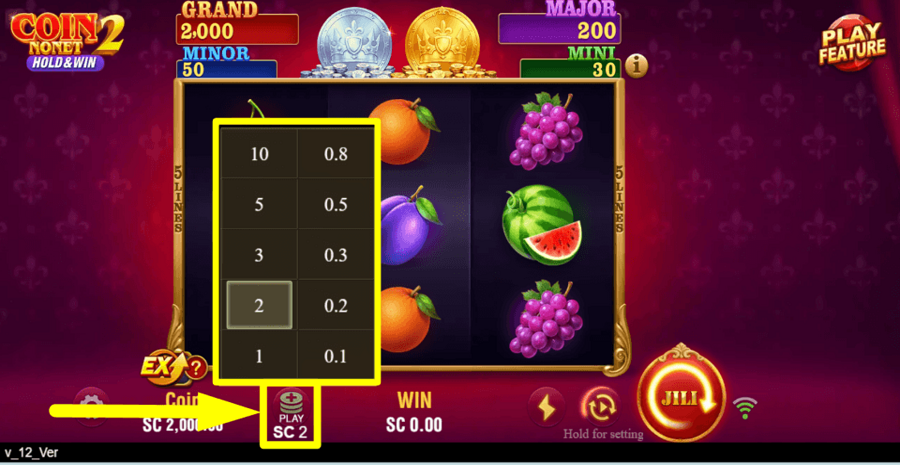 Coin Nonet 2 Hold And Win Bet Value