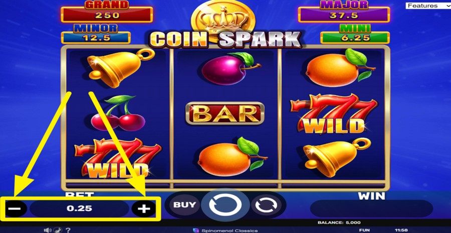 Coin Spark Hold And Hit 3x3 Adjust Bet