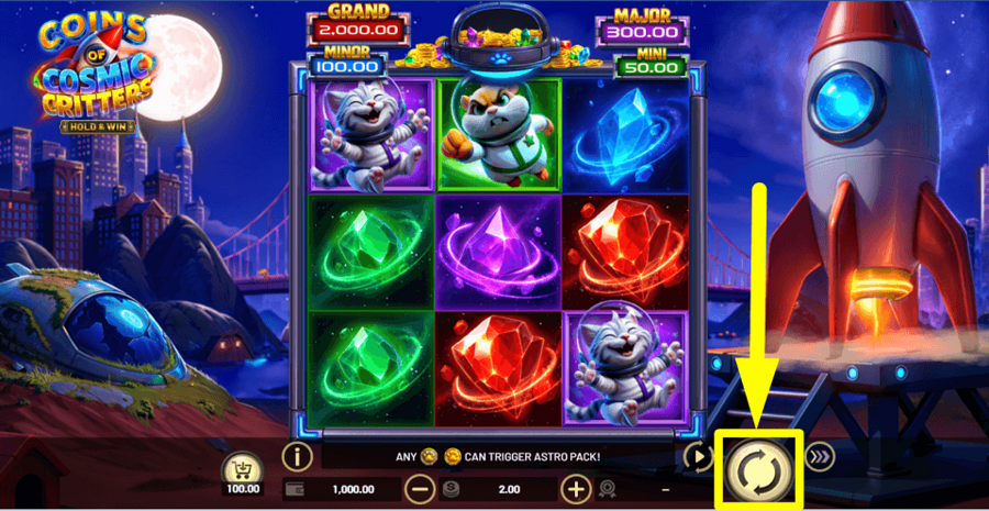 Coins Of Cosmic Critters Hold And Win Spin Button