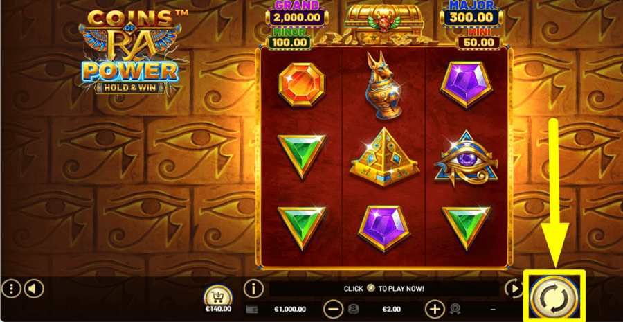 Coins Of Ra Power Hold And Win Spin Button