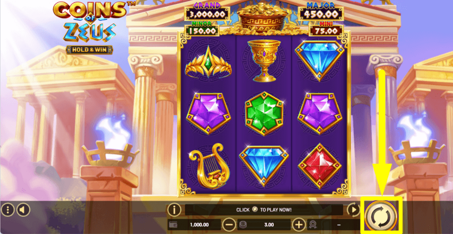 Coins Of Zeus Hold And Win Spin Button
