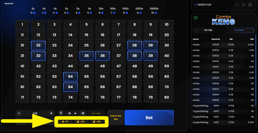Combo Keno 10 Add Multiple Tickets