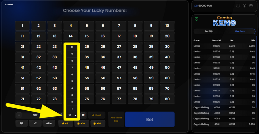 Combo Keno 10 Choose numbers1