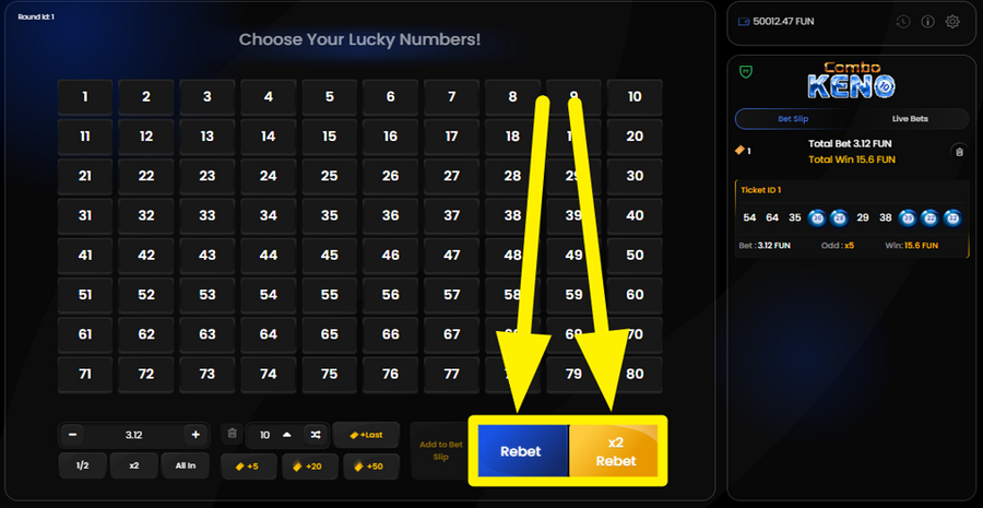 Combo Keno 10 Repeat Your Wager