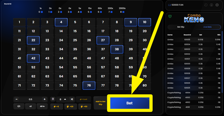Combo Keno 8 Confirm Your Bet
