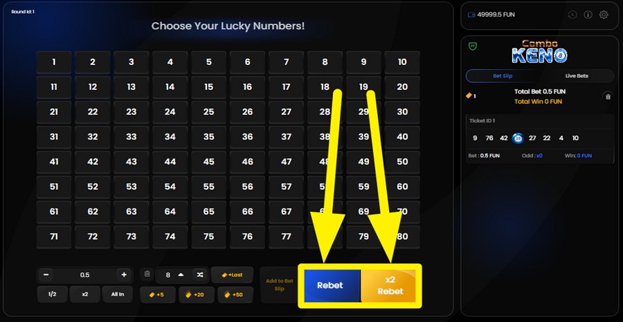 Combo Keno 8 Reuse Your Bet