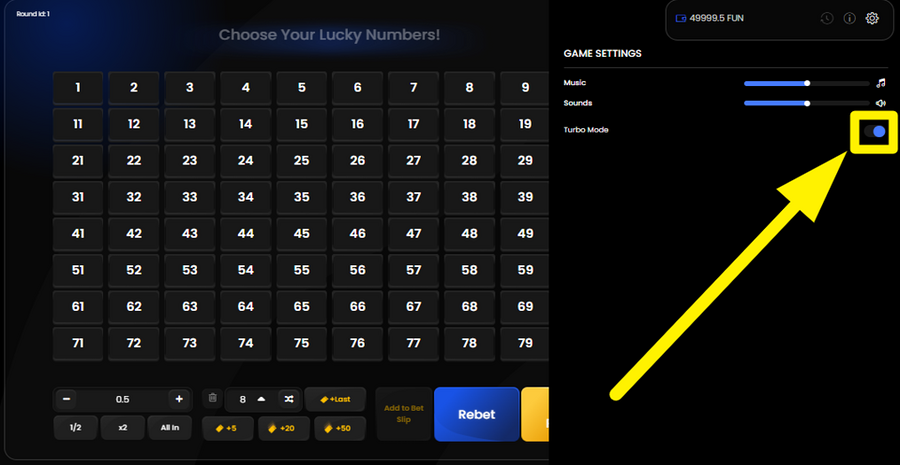 Combo Keno 8 Turbo Mode