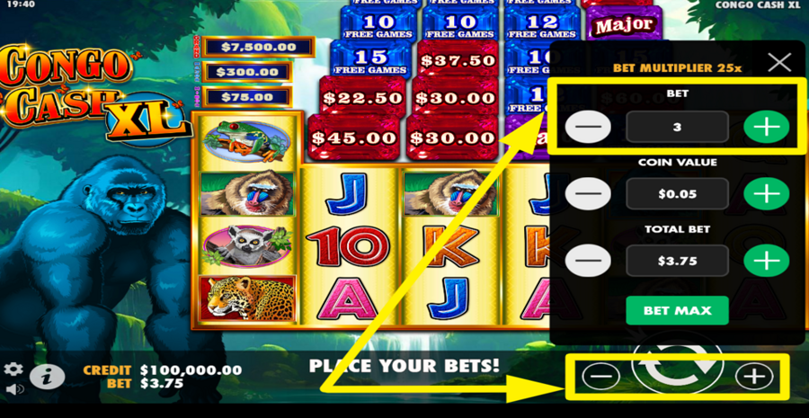 Congo Cash Xl Adjust Bet Level