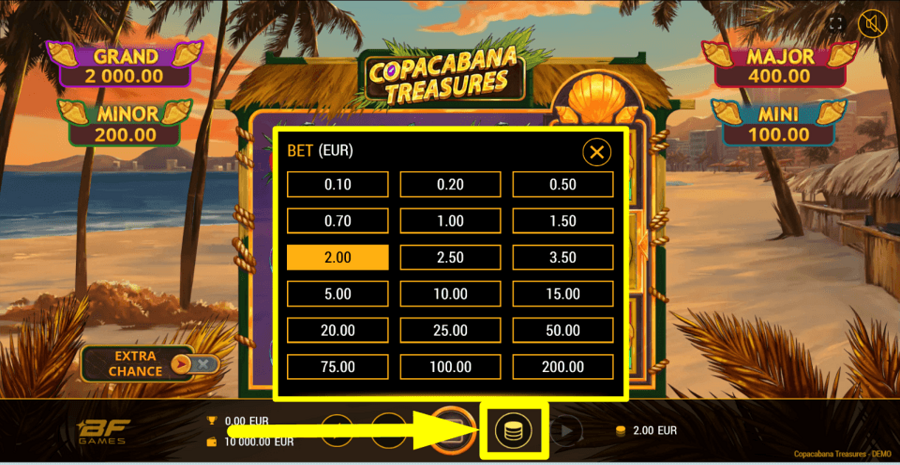 Copacabana Treasures Bet Value