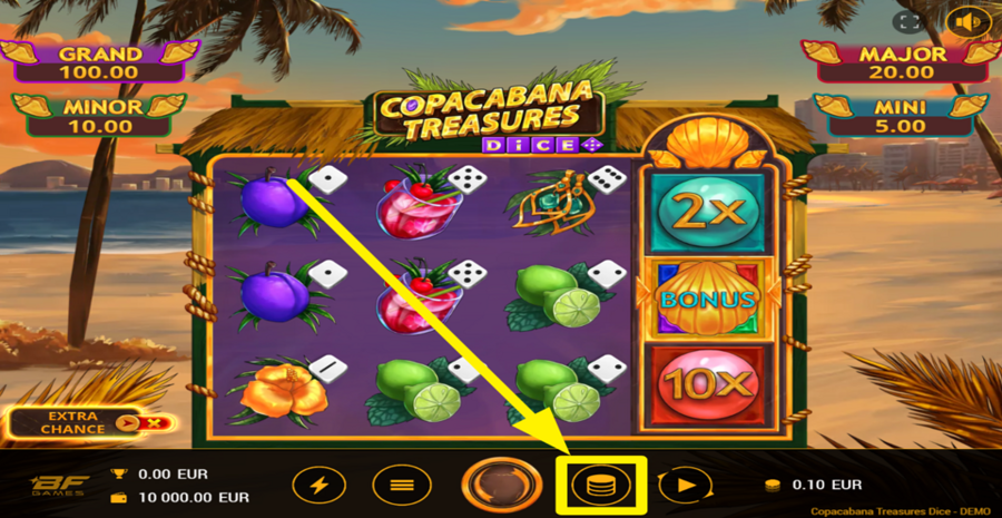 Copacabana Treasures Dice Adjust Bet